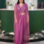 Lushkara Dusty Rose Cape Saree