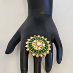 Lushkara Elegant Green Kundan Floral Ring