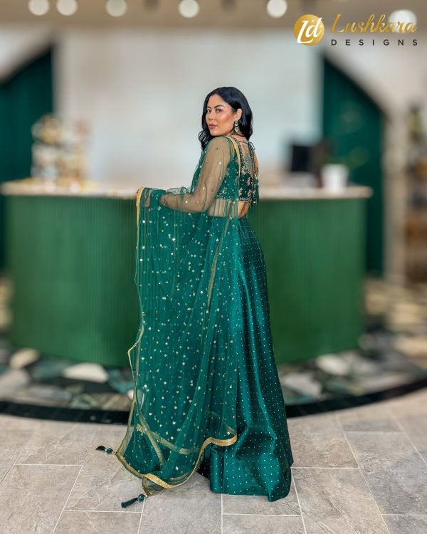 Lushkara Emerald Green Lehenga - Image 3