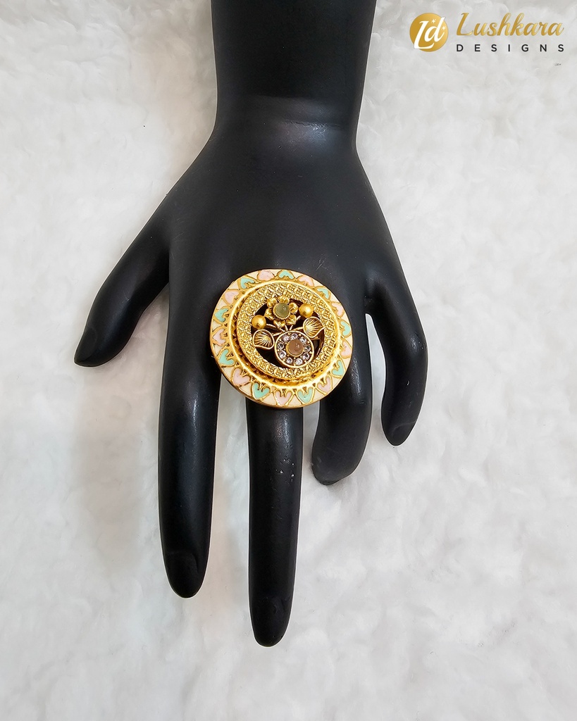 Lushkara Enamel Filigree Gold Gemstone Ring