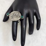 Lushkara Engraved Silver and Green Gemstone Ring