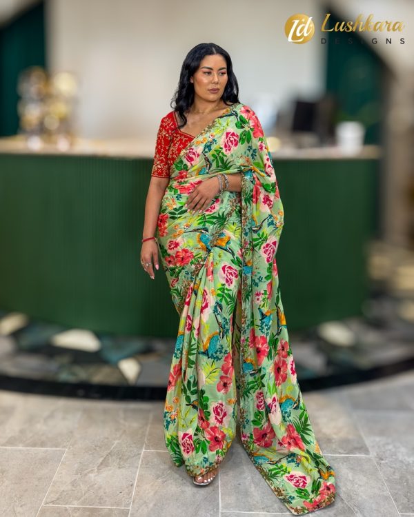 Lushkara Floral Elegance Saree - Image 3