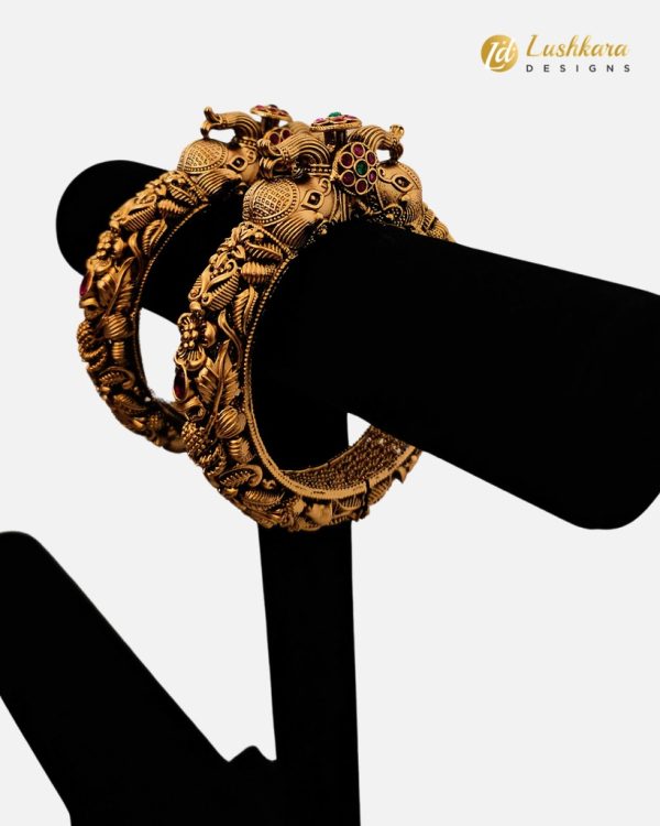 Lushkara Gold Antique Kada Bangle Elephant - Image 2