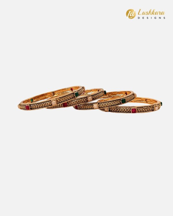 Lushkara Gold Bangle with Multi Color Stone - Image 2