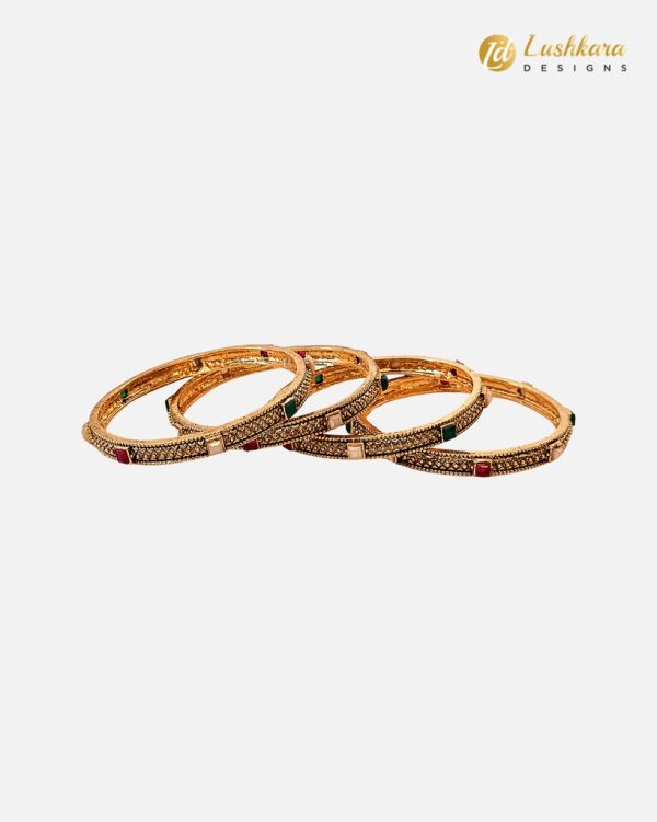 Lushkara Gold Bangle with Multi Color Stone - Image 3