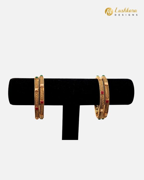 Lushkara Gold Bangle with Multi Color Stone - Image 5