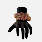 Lushkara Gold Bangles Ruby and Green Triangle Stone