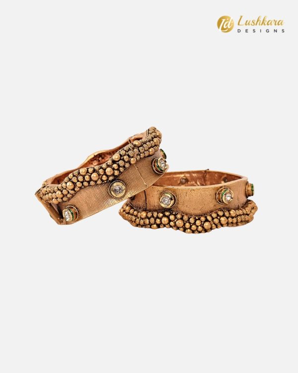 Lushkara Gold Beaded Openable Bangle - Image 2