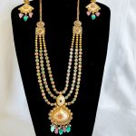 Lushkara Gold Necklace Hand Painted with Mint Green and Pink Stone