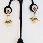 Lushkara Gold-Toned Drop Earrings with Red and Green Gemstones