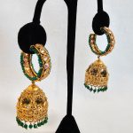 Lushkara Gold-Toned Hoop Jhumka Earrings with Green Bead Accents