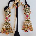 Lushkara Gold-Toned Jhumka Earrings with Kundan Work and Multicolor Beads Set