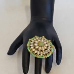 Lushkara Grand Kundan Floral Green Ring