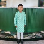 Lushkara Green and White Kids' Kurta Set