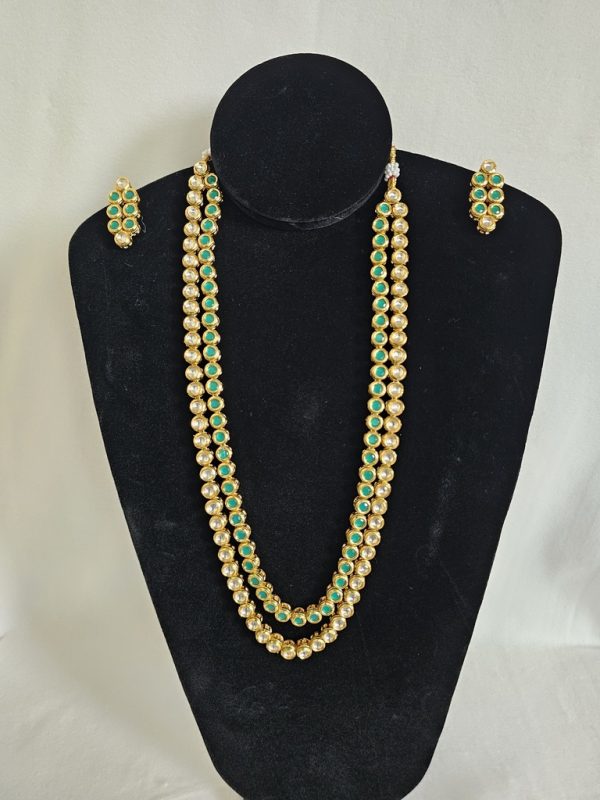 Lushkara Green and White Kundal Polki Necklace Set