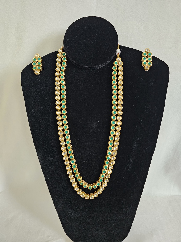 Lushkara Green and White Kundal Polki Necklace Set