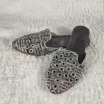 Lushkara Grey and Silver Embroidered Slip-On Shoes