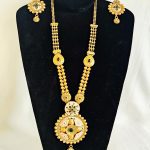 Lushkara Hand Painted Gold Pendant Emerald Necklace Set