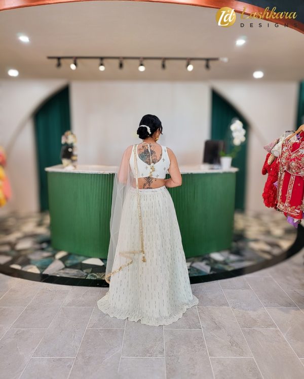 Lushkara Ivory Gold Pleated Lehenga - Image 2