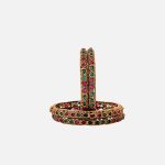 Lushkara Kundan Gold Bangle with Red and Green Stone