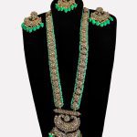 Lushkara Kundan Long Necklace with Mint Green Beads Necklace Set