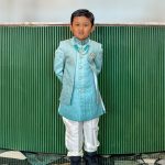 Lushkara Light Blue and White Kids' Sherwani Set