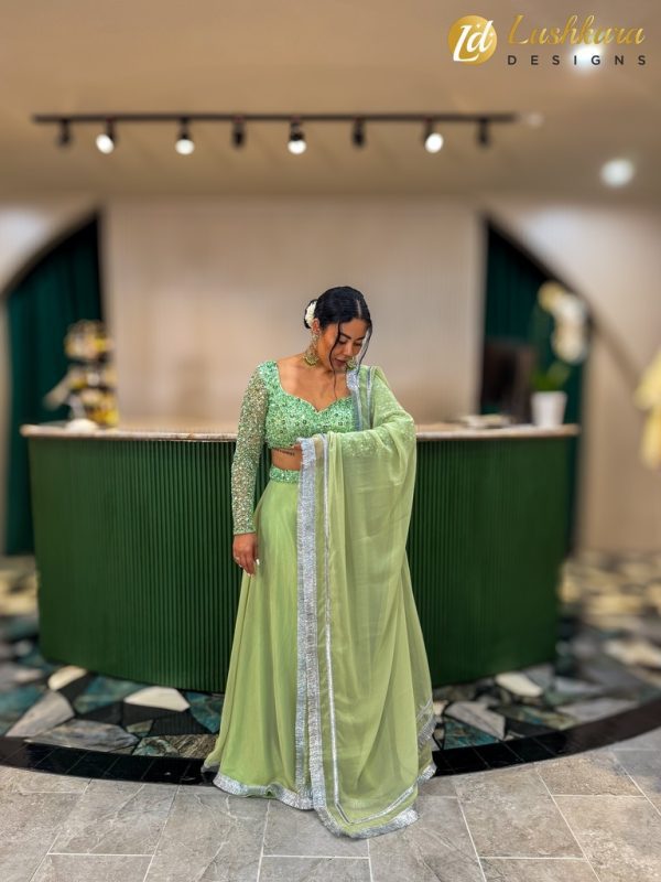 Lushkara Light Green and Silver Embroidered Lehenga Set - Image 2