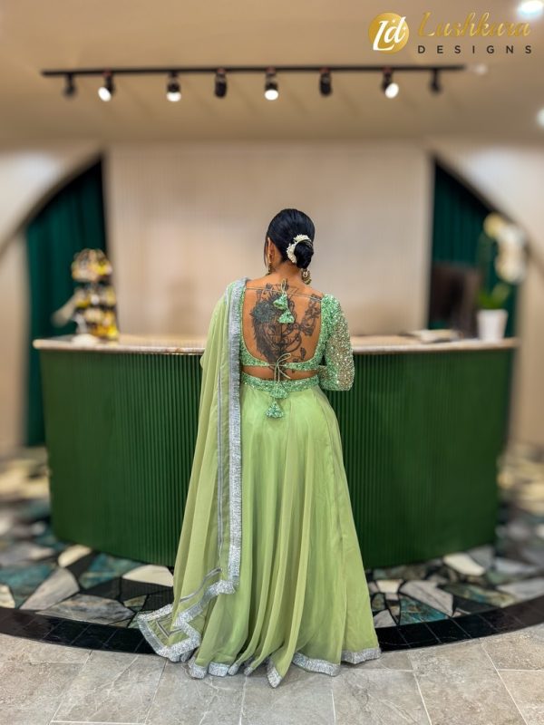 Lushkara Light Green and Silver Embroidered Lehenga Set - Image 4