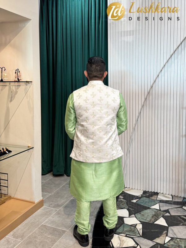 Lushkara Men's Mint Green Achkan: Fresh & Regal - Image 4