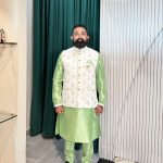 Lushkara Men's Mint Green Achkan: Fresh & Regal