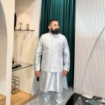 Lushkara Men's Silver Sherwani: Regal Sophistication