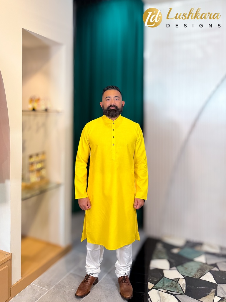 Lushkara Men’s Vibrant Yellow Kurta Set