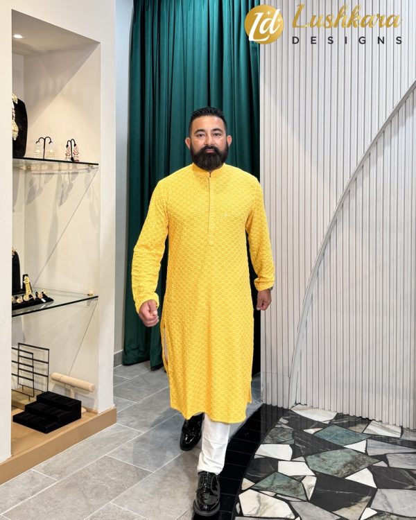 Lushkara Men's Yellow Kurta: Radiate Festive Vibes - Image 3