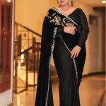 Lushkara Midnight Black Saree with Handwork Gold and Silver Embroidery with Heavy Sequin Full Sleeves Blouse