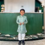 Lushkara Mint Green and White Kids' Sherwani Set