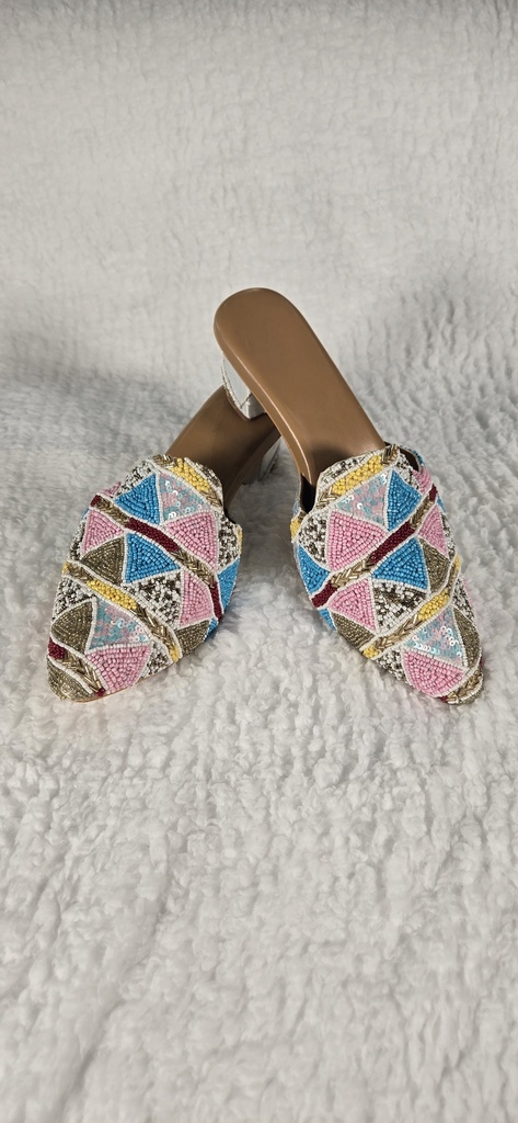 Lushkara Multicolor Geometric Beaded Slip-On Shoes