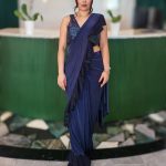 Lushkara Navy Blue Ruffled Saree