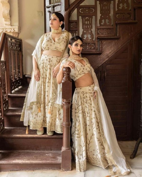 Lushkara Off White Heavy Sequine Cotton Lehenga