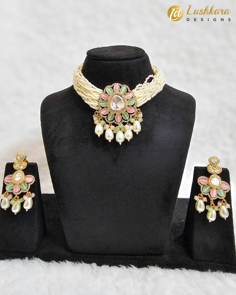 Lushkara Pastel Floral Kundan Choker Set