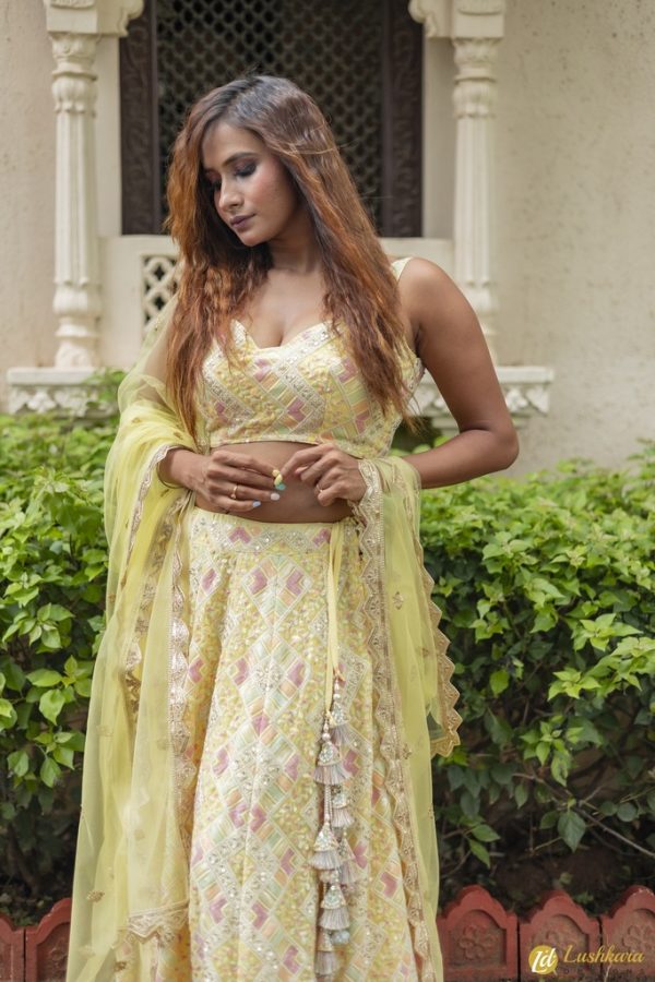 Lushkara Pastel Lehenga Light Yellow - Image 5