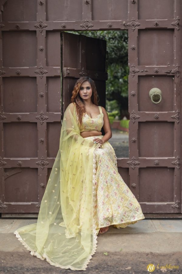 Lushkara Pastel Lehenga Light Yellow - Image 2