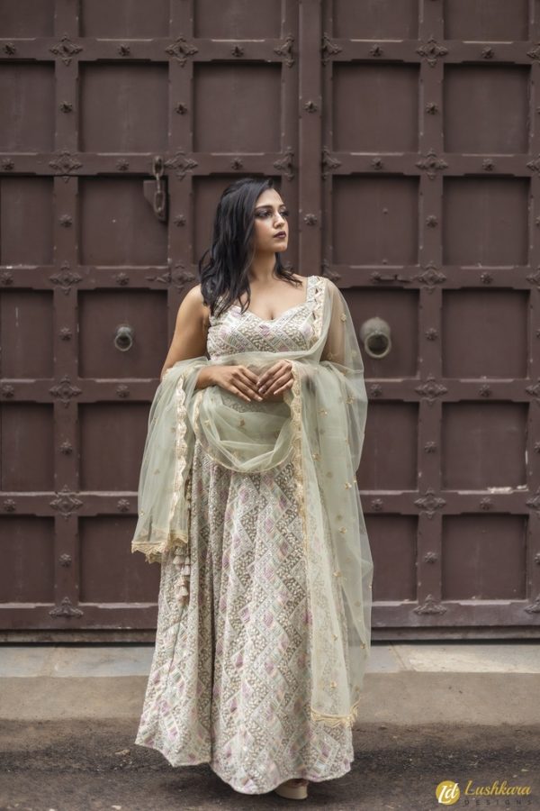 Lushkara Pastel Lehenga Mint Green - Image 2