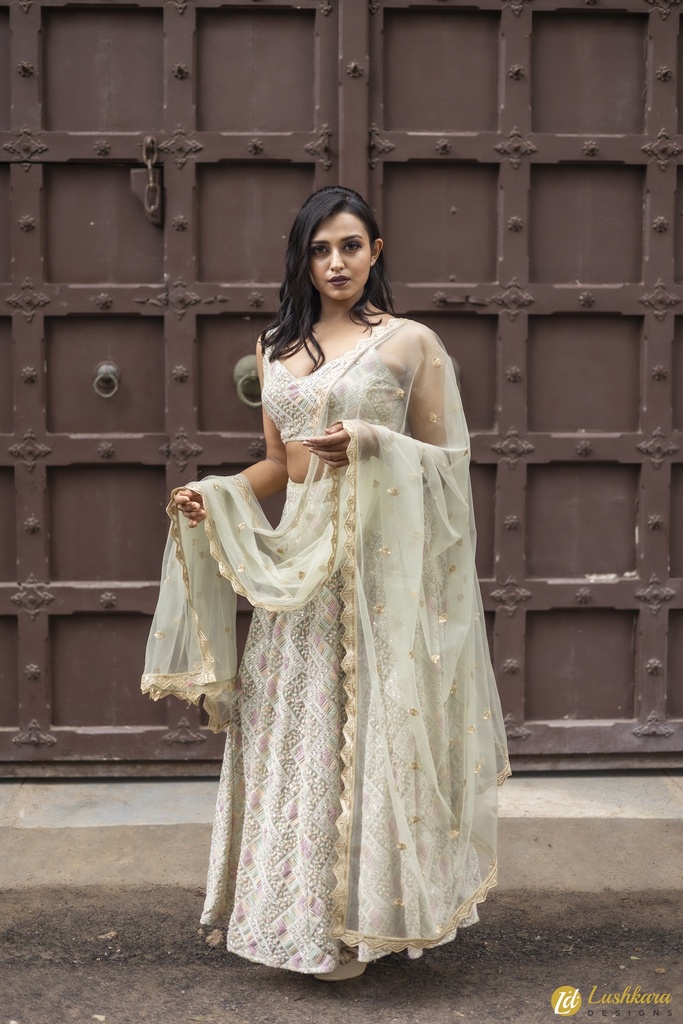 Lushkara Pastel Lehenga Mint Green