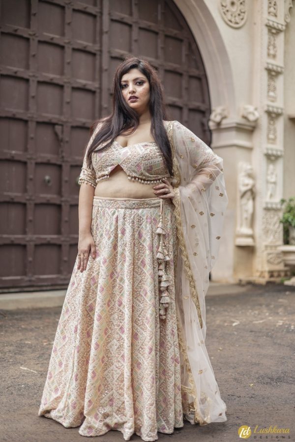 Lushkara Pastel Lehenga Off White - Image 2