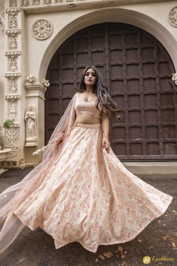 Lushkara Pastel Lehenga Peach - Image 3