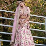 Lushkara Pink Floral Raw Silk Lehenga with V Neck blouse - Thread Embroided with Heavy Laces