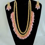 Lushkara Pink Polki Long Necklace Set
