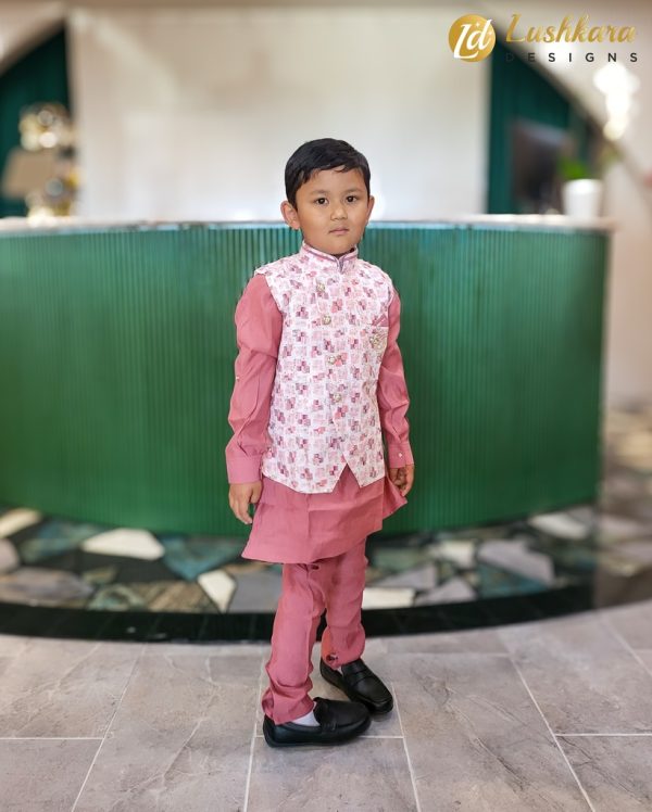 Lushkara Pink and White Kids' Kurta Set