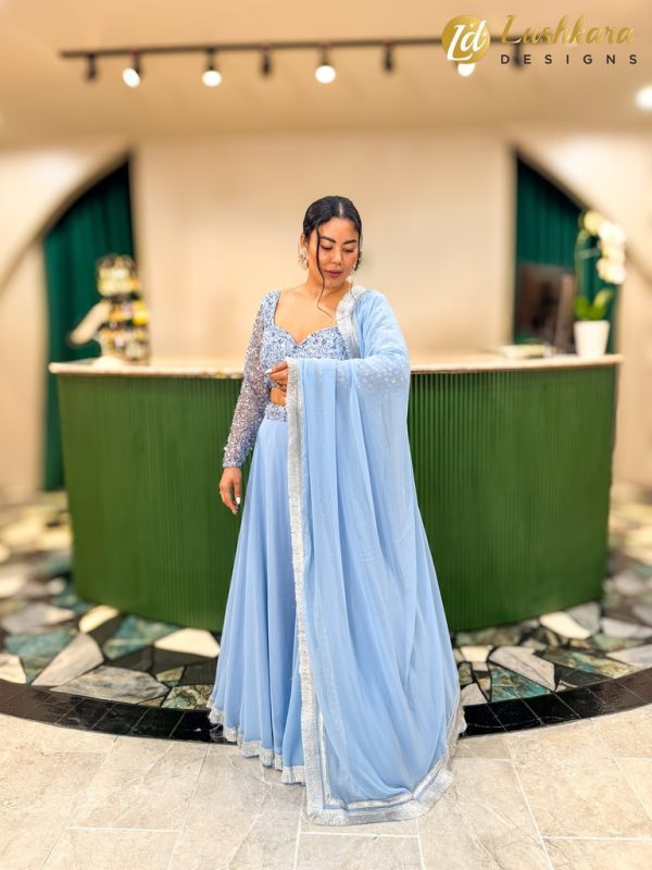 Lushkara Powder Blue and Silver Embroidered Lehenga Set - Image 2