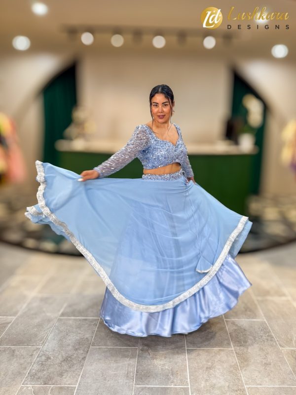 Lushkara Powder Blue and Silver Embroidered Lehenga Set - Image 3